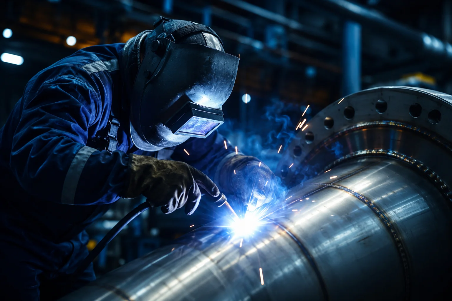 Specialist performing precision titanium welding